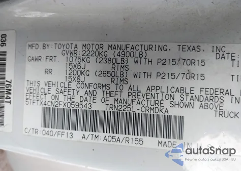 2015 Toyota Tacoma from USA, damaged, VIN 5TFTX4CN2FX059543